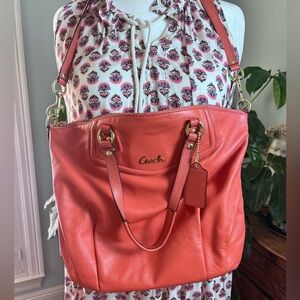 Coach Satchel Bag Madison Lindsey F23684 Orange Leather Shoulder Crossbody Purse